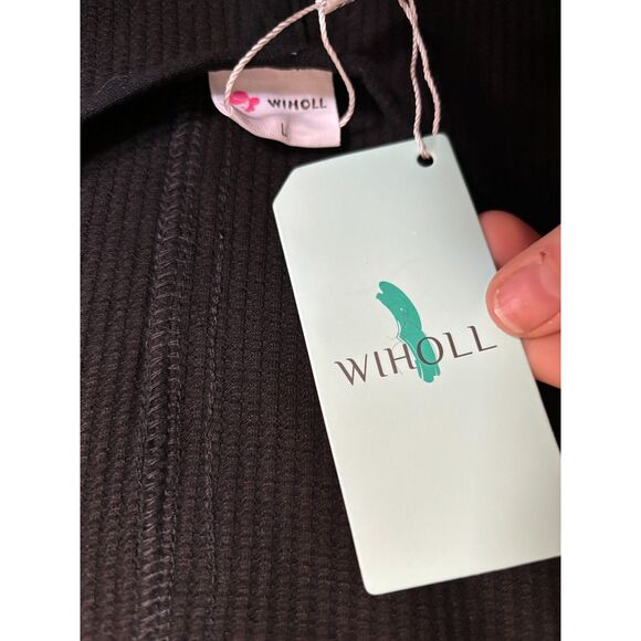 Black Wide-Leg Waffle Knit Romper Jumpsuit w/ Pockets & Open Tie-Back Summer - Picture 4 of 8